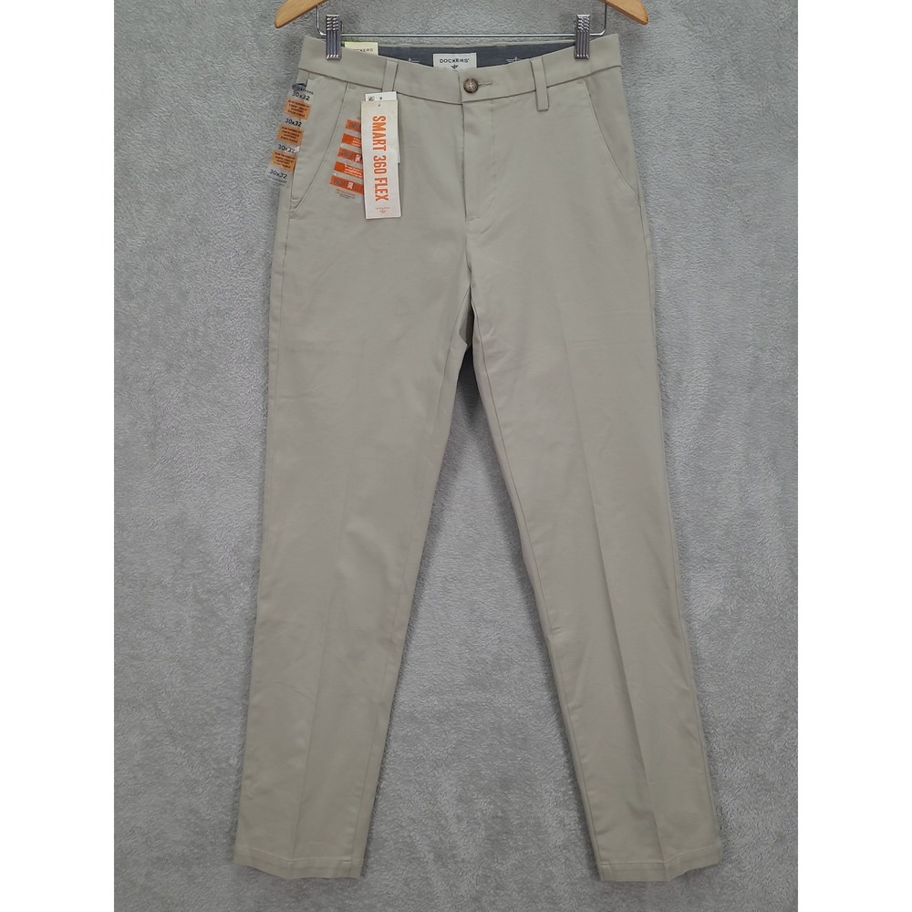 Dockers Mens Workday Khaki Smart 360 Flex Slim Tapered Pants 30x32 Beige NEW